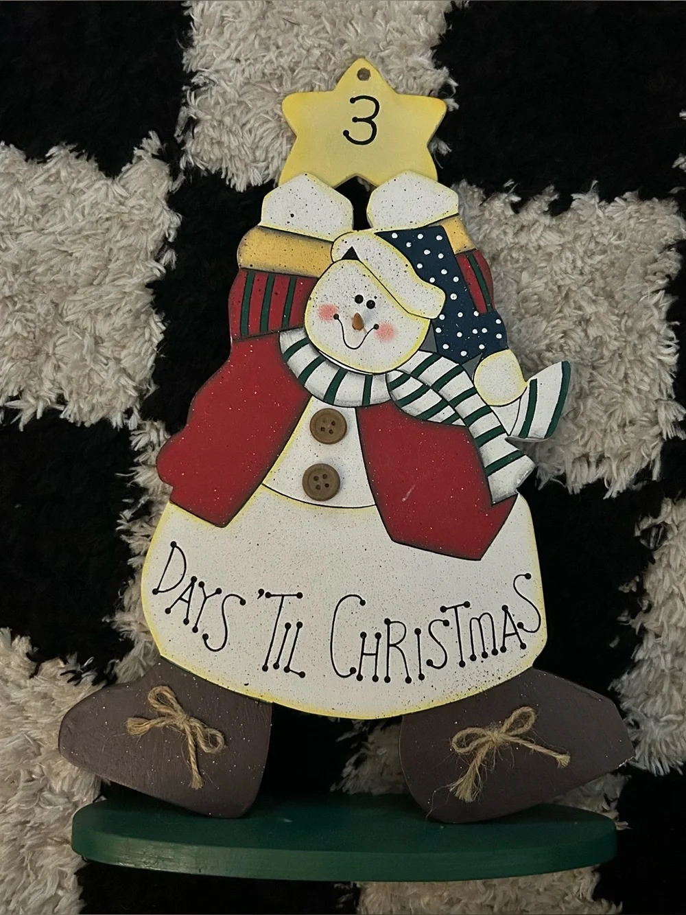 Snowman Countdown Days Til Christmas Perpetual Advent Calendar Wood Decor Stars